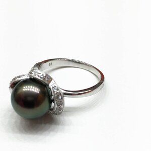 💎BRAND NEW 18K White Gold Tahitian Pearl & Diamond Ring - Never Worn!💎